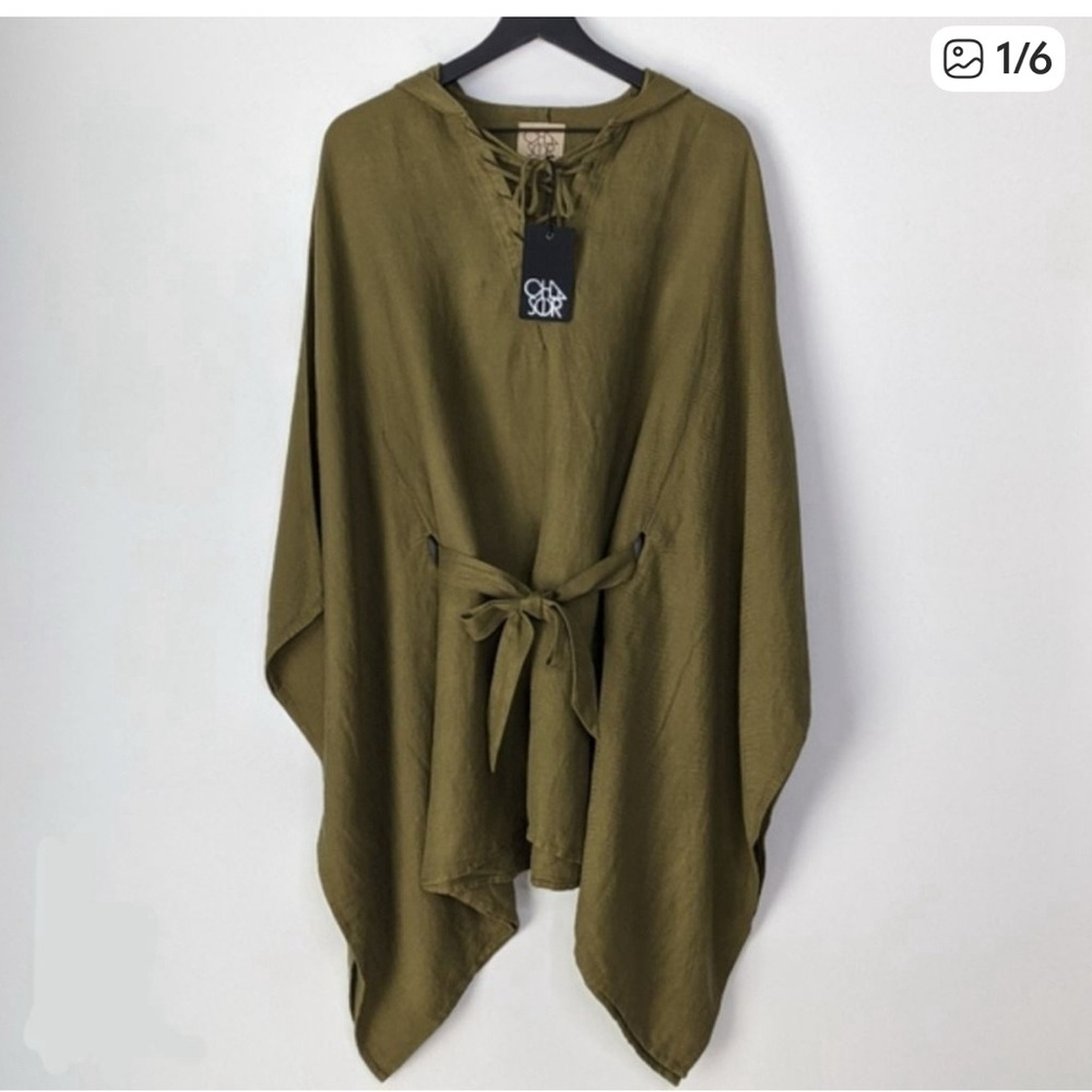 Forest Green linen Poncho Dress with Belt perfect with leggings.